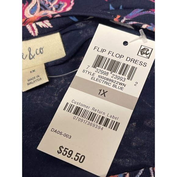 NEW! Style & CO Women's Flip Flop Blue Floral Cold Shoulder Dress Size 1X - Picture 11 of 11